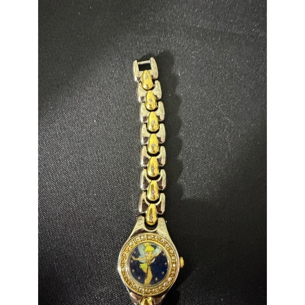 Disney Tinker Bell Watch MU0146 Silver Gold‎ Two-Tone Rhinestone Bezel Blue Dial